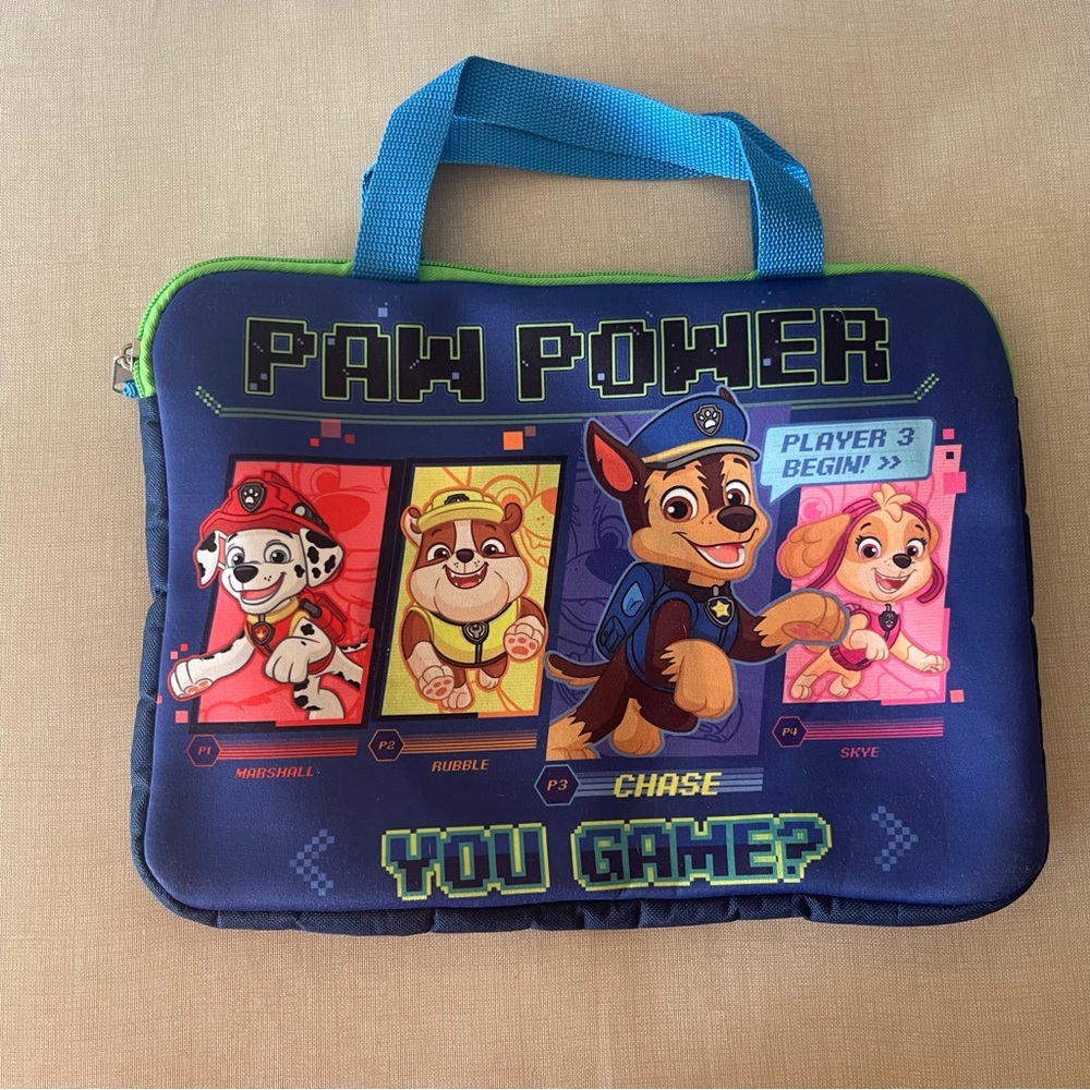 Used Paw Patrol Paw Power Game tablet carry Case - Blue and Green
